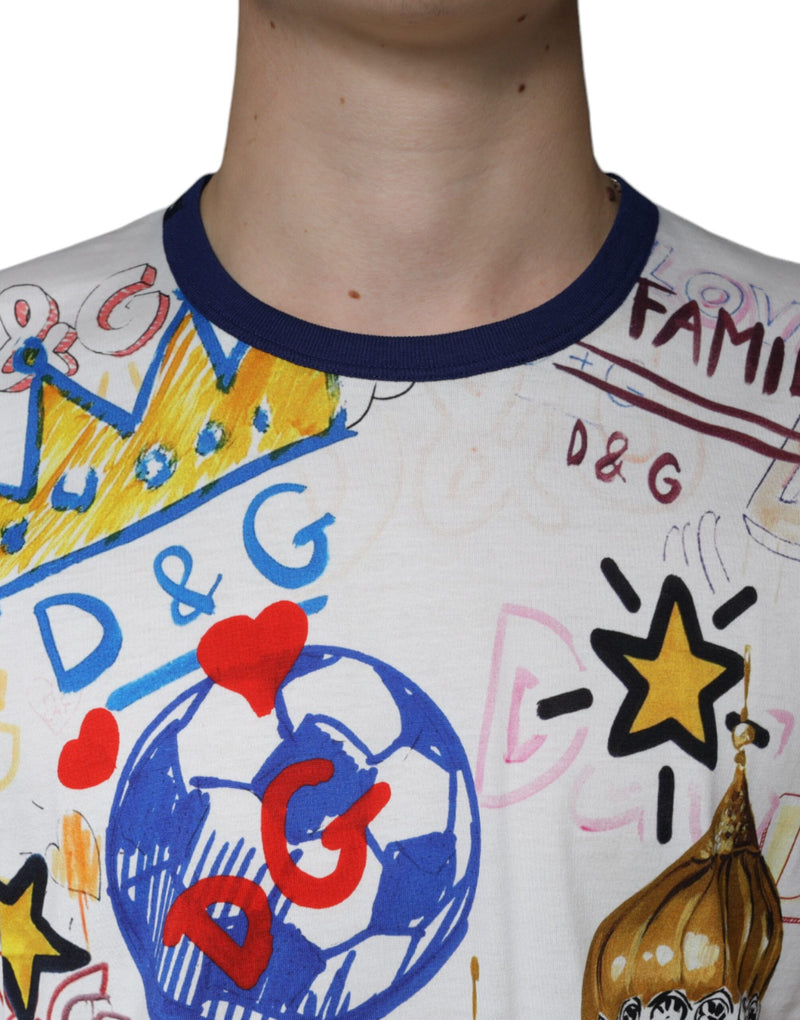 White Graphic Print Cotton Crew Neck T-shirt Dolce & Gabbana