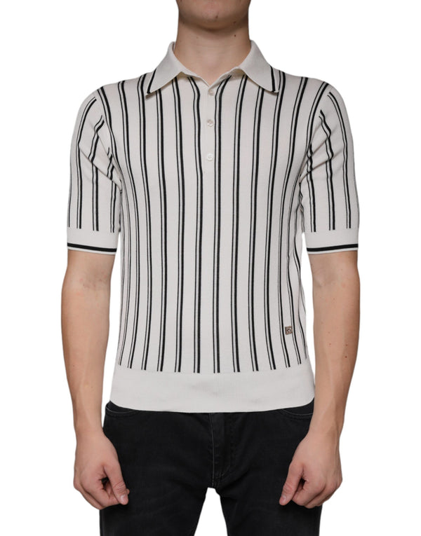 White Black Stripe Polo Short Sleeve T-shirt Dolce & Gabbana