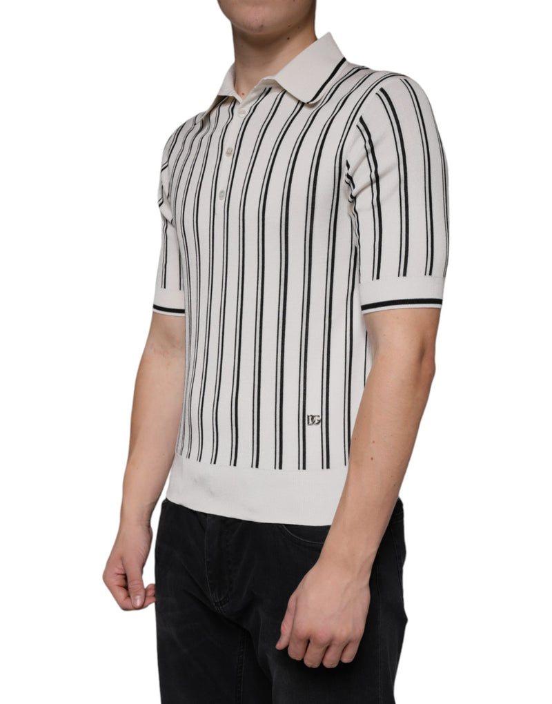 White Black Stripe Polo Short Sleeve T-shirt Dolce & Gabbana