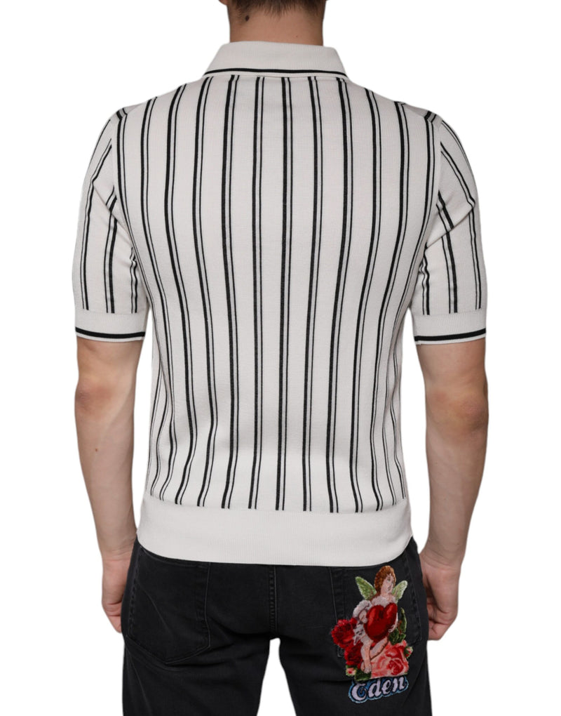 White Black Stripe Polo Short Sleeve T-shirt Dolce & Gabbana