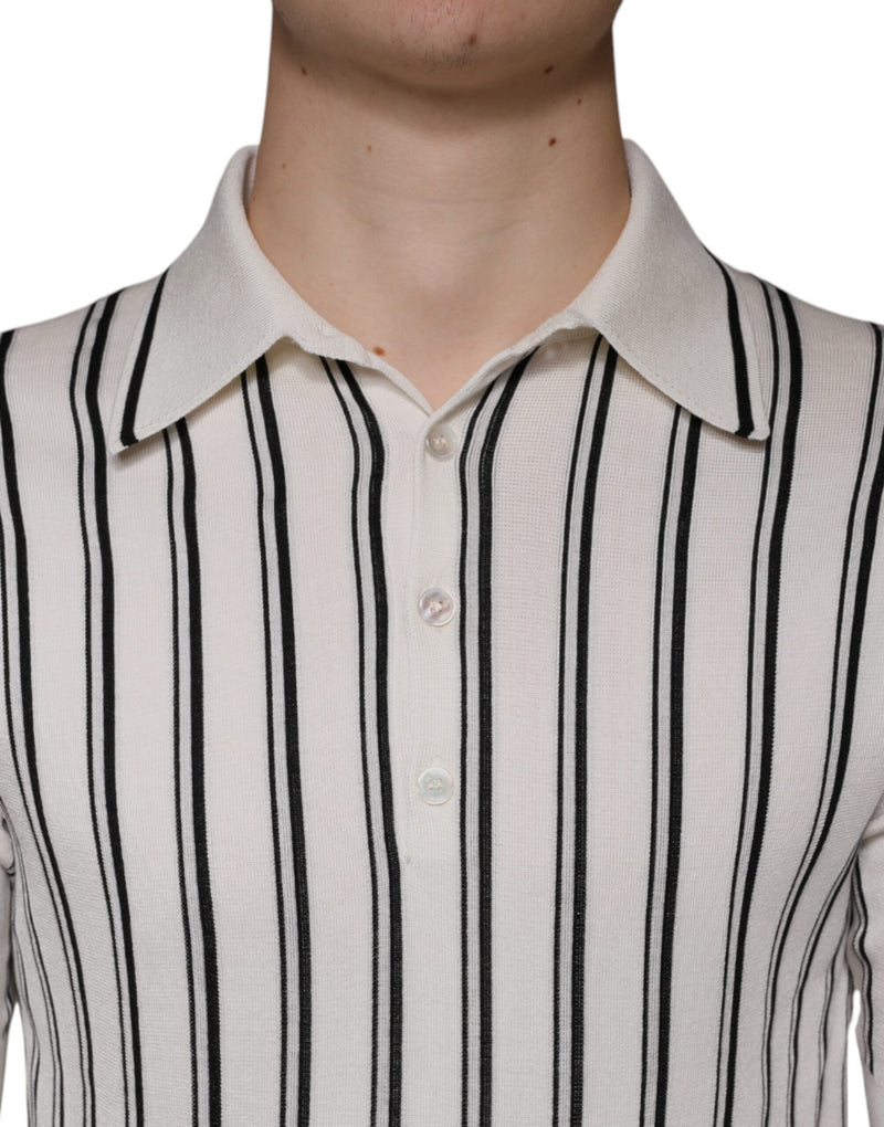 White Black Stripe Polo Short Sleeve T-shirt Dolce & Gabbana