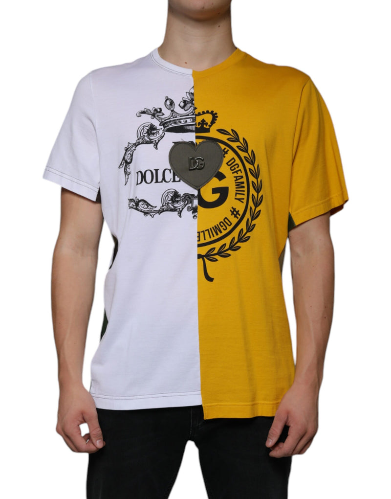 White Yellow Logo Print Short Sleeve T-shirt Dolce & Gabbana