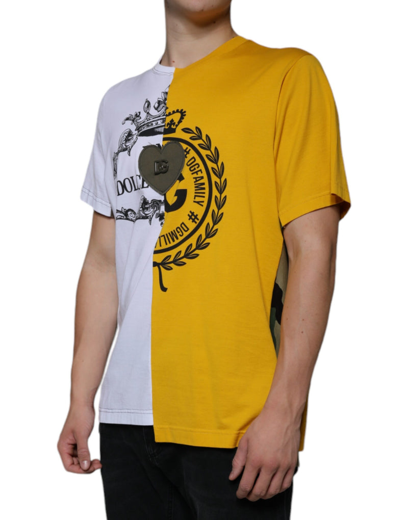 White Yellow Logo Print Short Sleeve T-shirt Dolce & Gabbana