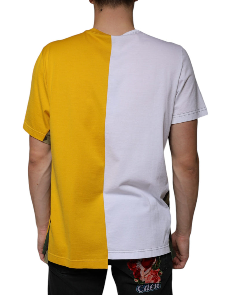 White Yellow Logo Print Short Sleeve T-shirt Dolce & Gabbana