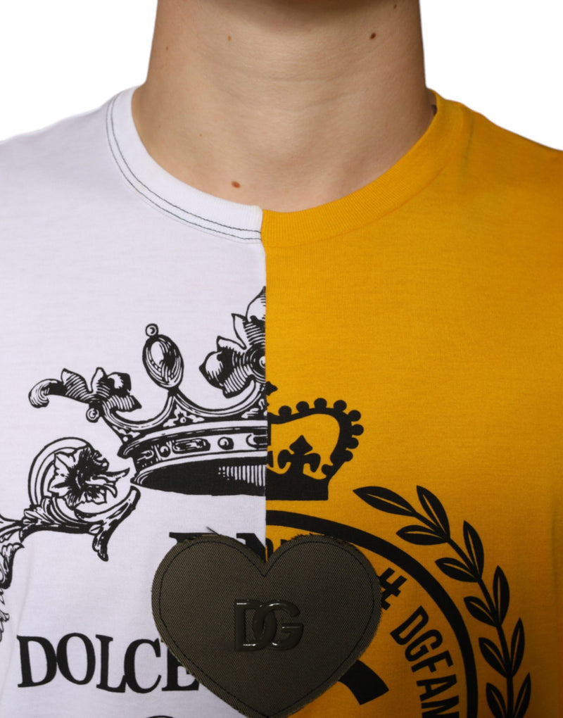 White Yellow Logo Print Short Sleeve T-shirt Dolce & Gabbana