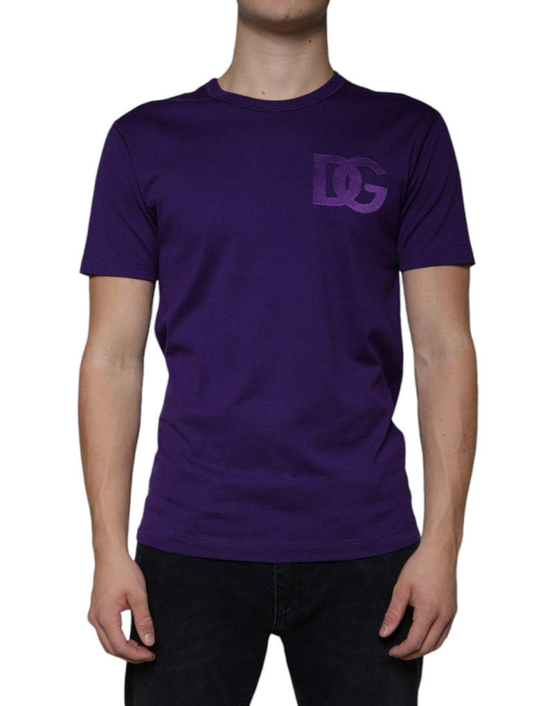 Purple DG Logo Cotton Crew Neck T-shirt Dolce & Gabbana