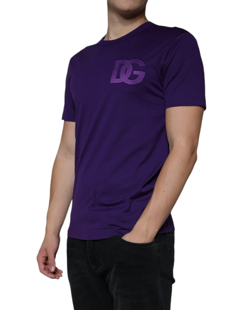 Purple DG Logo Cotton Crew Neck T-shirt Dolce & Gabbana