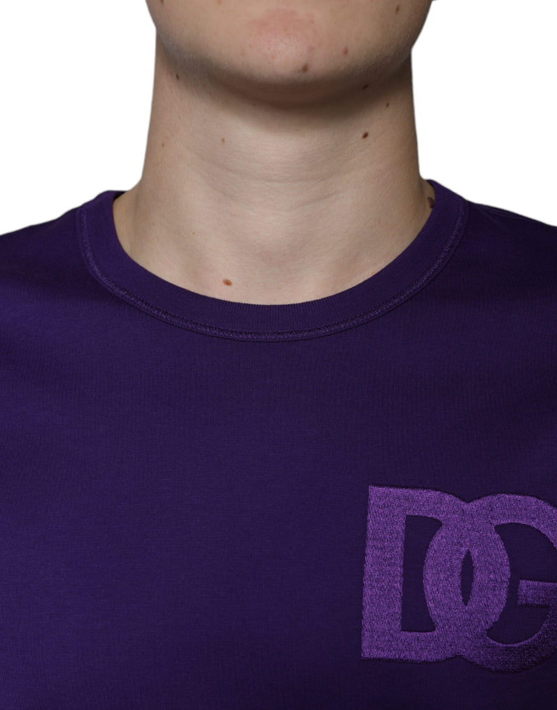 Purple DG Logo Cotton Crew Neck T-shirt Dolce & Gabbana