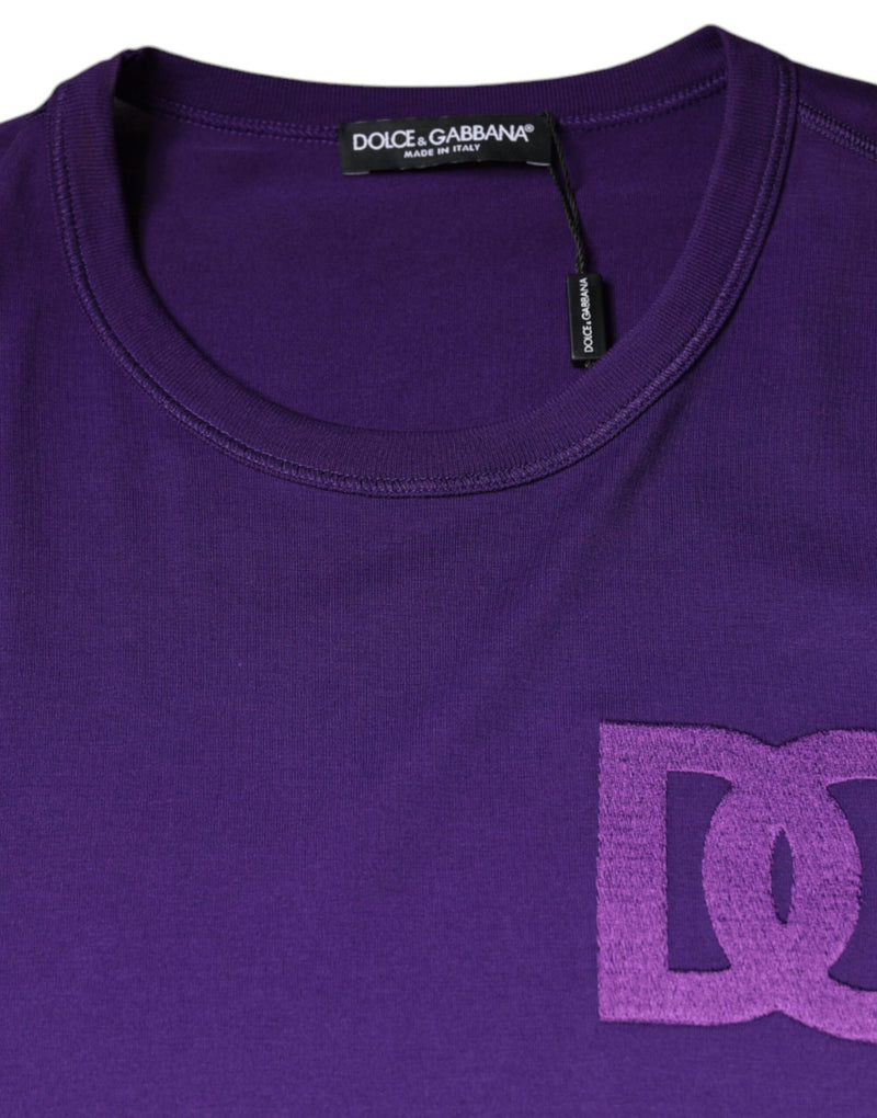 Purple DG Logo Cotton Crew Neck T-shirt Dolce & Gabbana