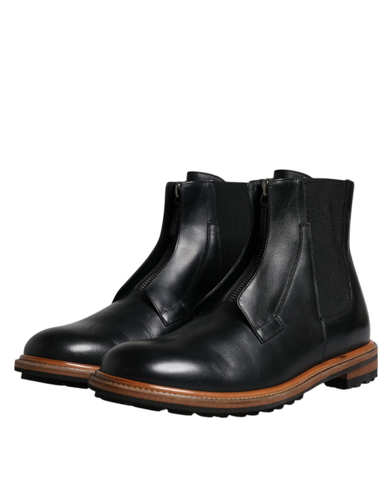 Black Leather Chelsea Mid Calf Men Boots Shoes Dolce & Gabbana