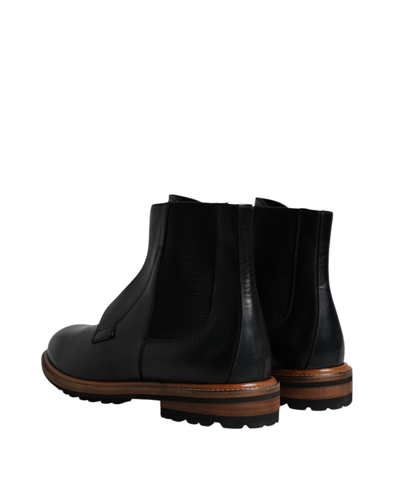 Black Leather Chelsea Mid Calf Men Boots Shoes Dolce & Gabbana