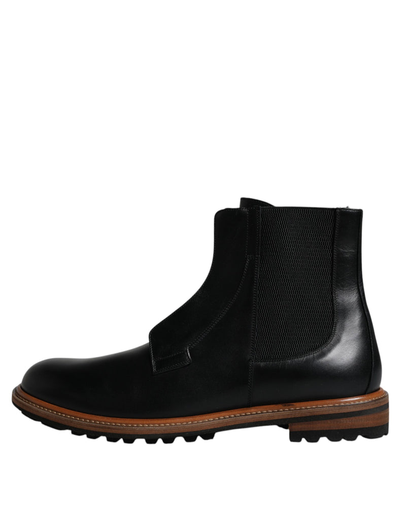 Black Leather Chelsea Mid Calf Men Boots Shoes Dolce & Gabbana