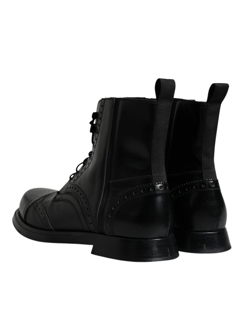 Black Leather Lace Up Mid Calf Boots Shoes Dolce & Gabbana