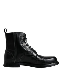 Black Leather Lace Up Mid Calf Boots Shoes Dolce & Gabbana