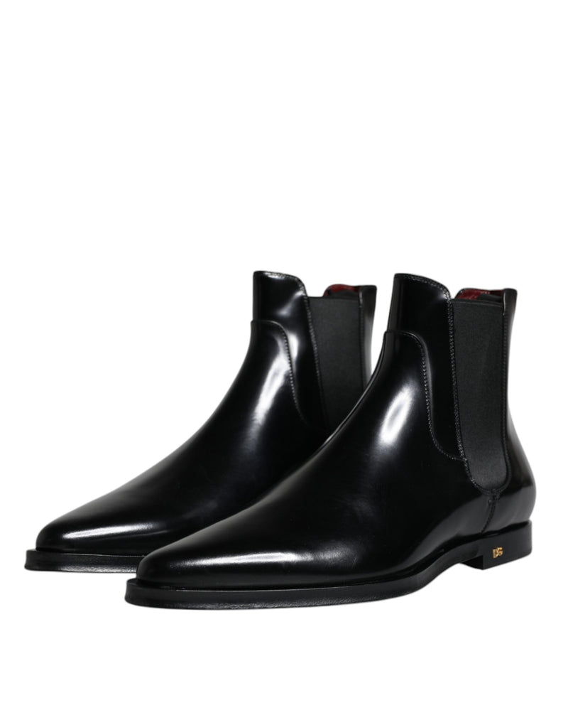 Black Leather Chelsea Men Ankle Boots Shoes Dolce & Gabbana