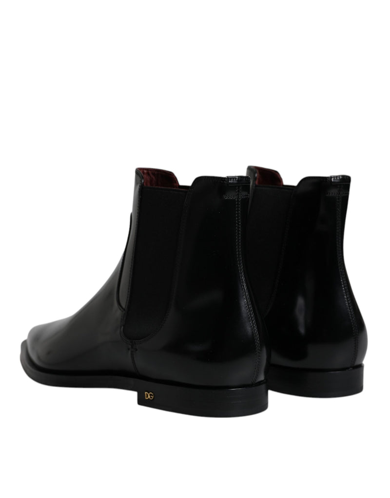 Black Leather Chelsea Men Ankle Boots Shoes Dolce & Gabbana