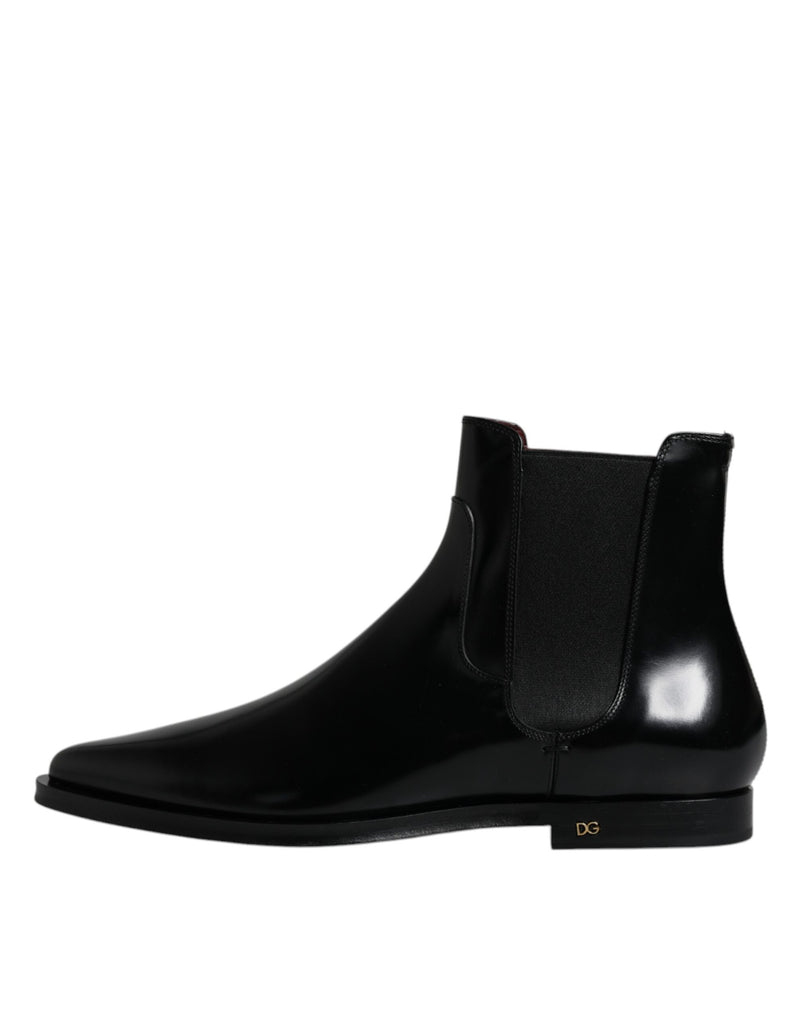 Black Leather Chelsea Men Ankle Boots Shoes Dolce & Gabbana