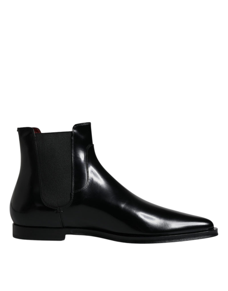 Black Leather Chelsea Men Ankle Boots Shoes Dolce & Gabbana