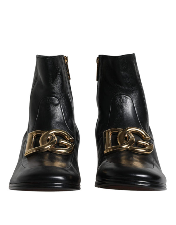 Black Nappa Leather Logo Ankle Boots Shoes Dolce & Gabbana