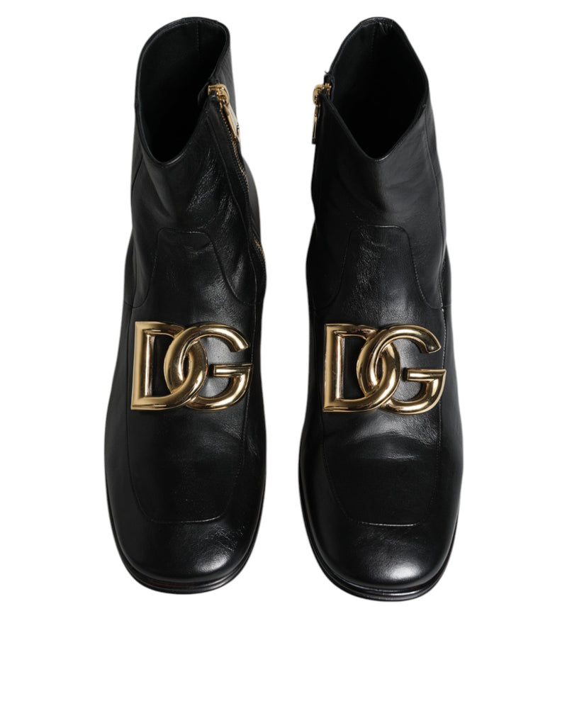 Black Nappa Leather Logo Ankle Boots Shoes Dolce & Gabbana