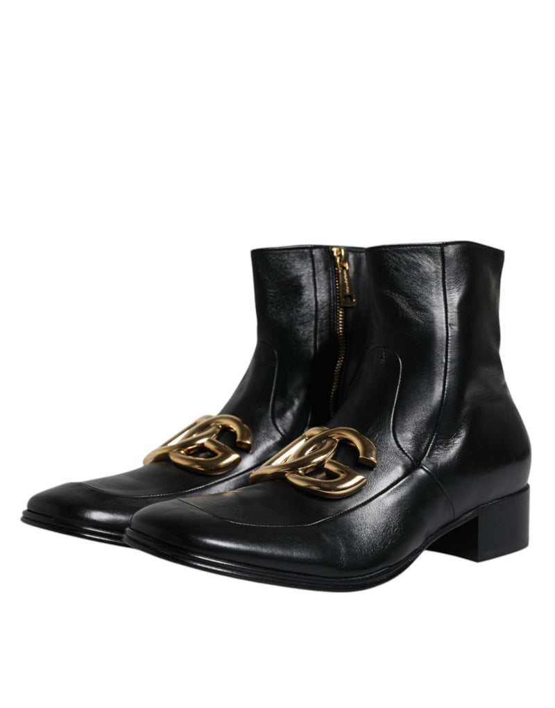 Black Nappa Leather Logo Ankle Boots Shoes Dolce & Gabbana