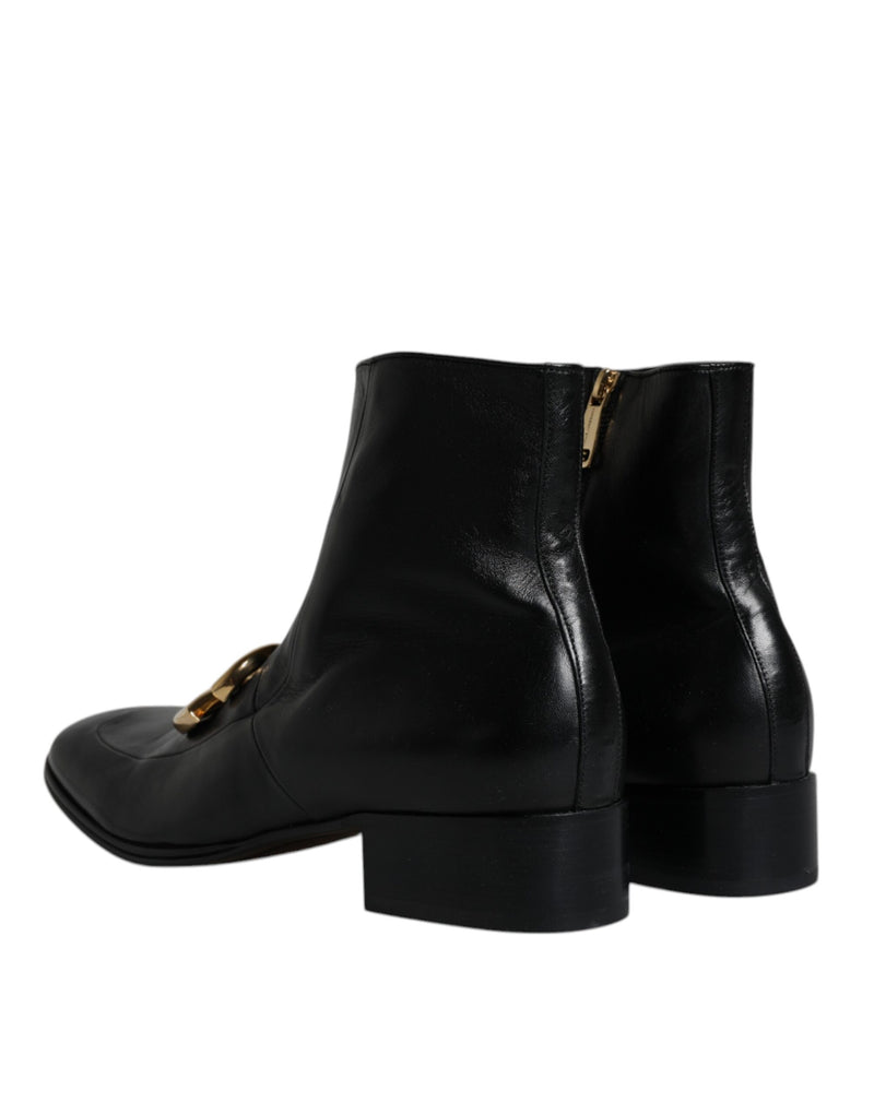 Black Nappa Leather Logo Ankle Boots Shoes Dolce & Gabbana