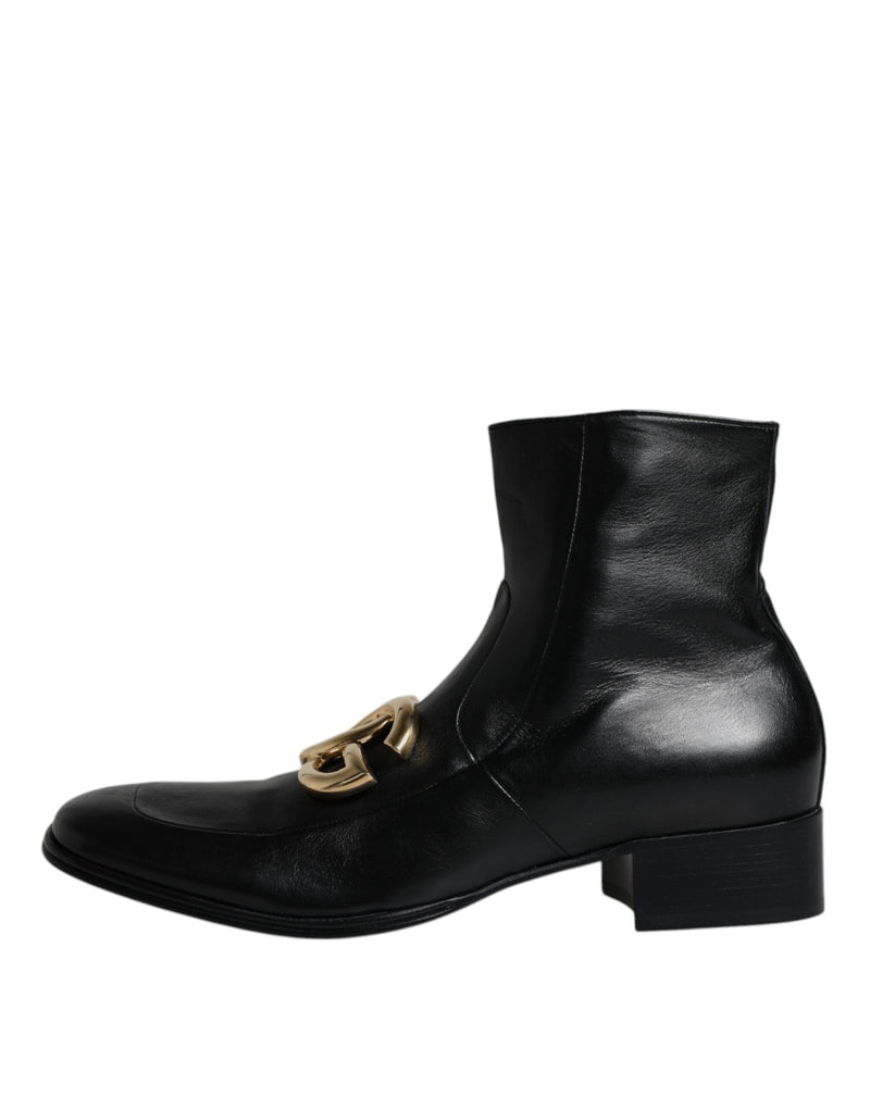 Black Nappa Leather Logo Ankle Boots Shoes Dolce & Gabbana