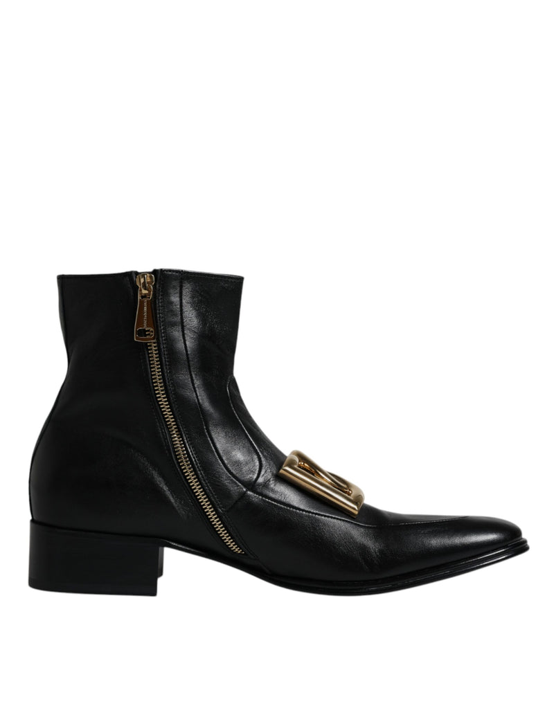 Black Nappa Leather Logo Ankle Boots Shoes Dolce & Gabbana