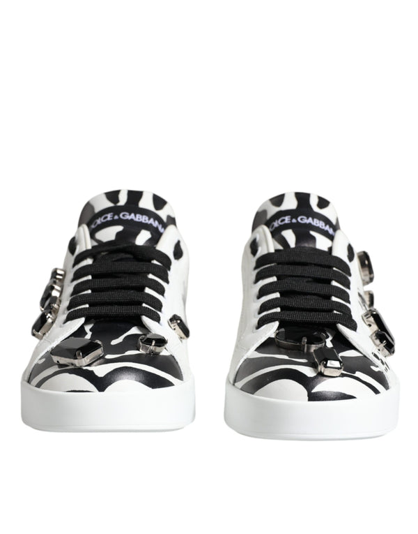 White Crystal Portofino Low Top Sneaker Shoes Dolce & Gabbana