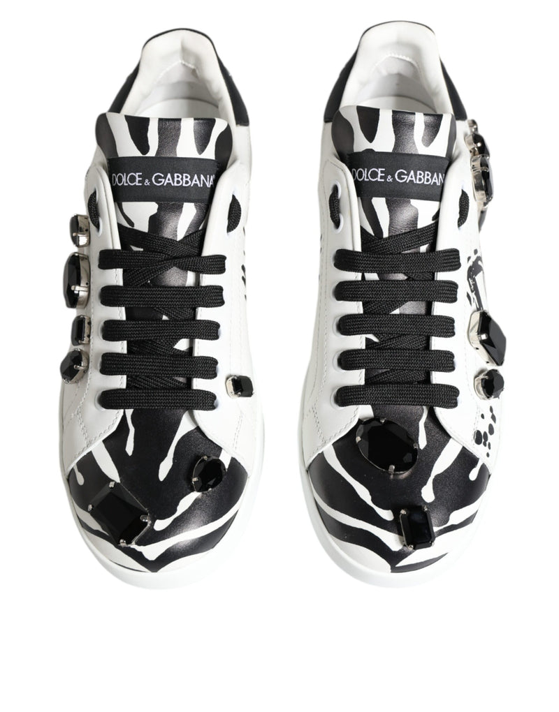 White Crystal Portofino Low Top Sneaker Shoes Dolce & Gabbana