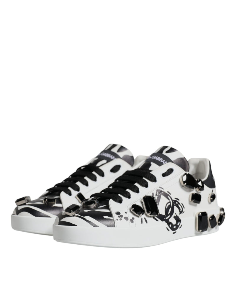 White Crystal Portofino Low Top Sneaker Shoes Dolce & Gabbana