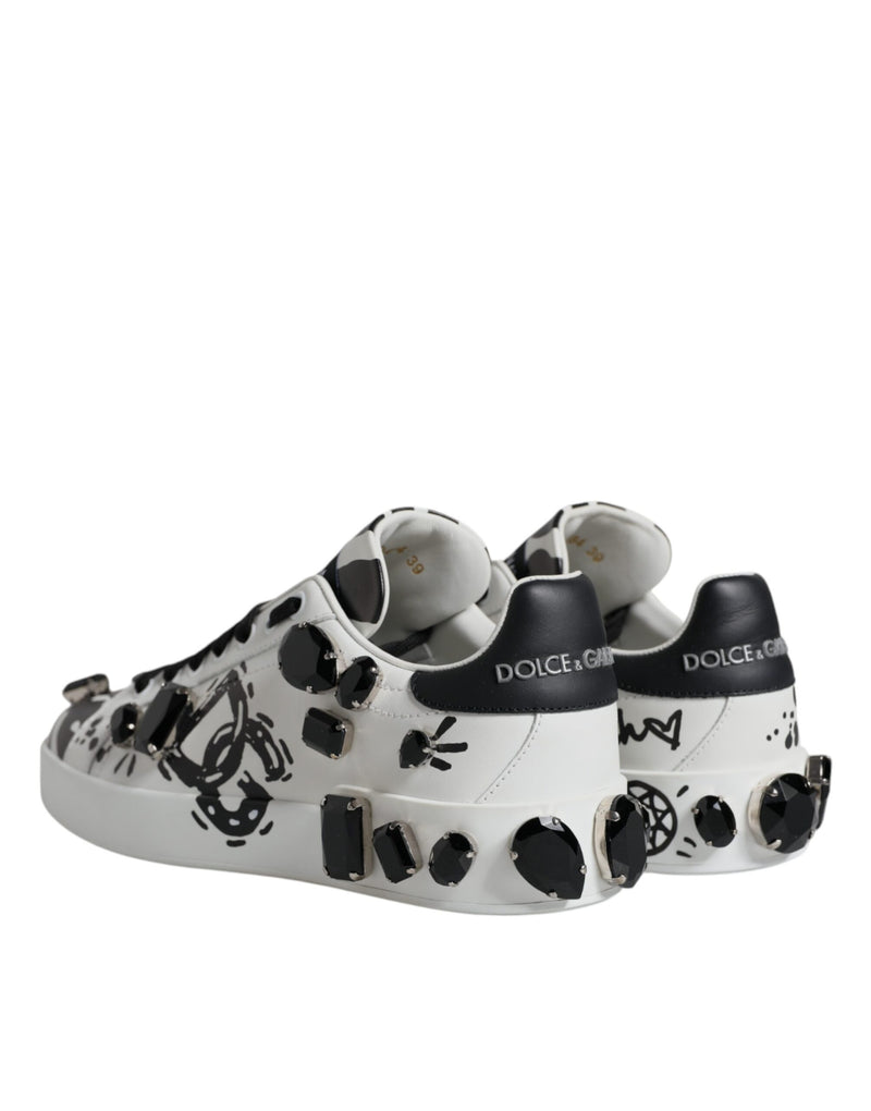 White Crystal Portofino Low Top Sneaker Shoes Dolce & Gabbana