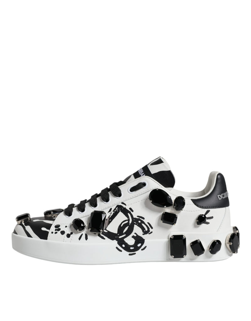 White Crystal Portofino Low Top Sneaker Shoes Dolce & Gabbana