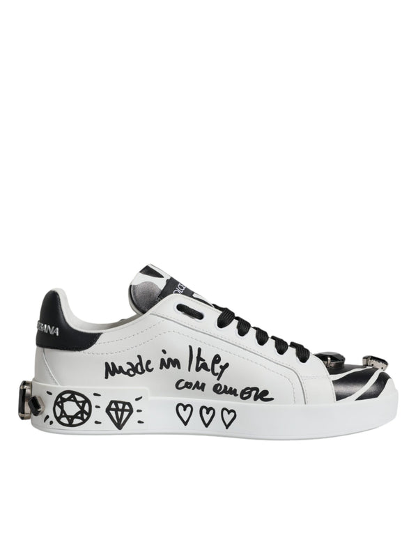 White Crystal Portofino Low Top Sneaker Shoes Dolce & Gabbana