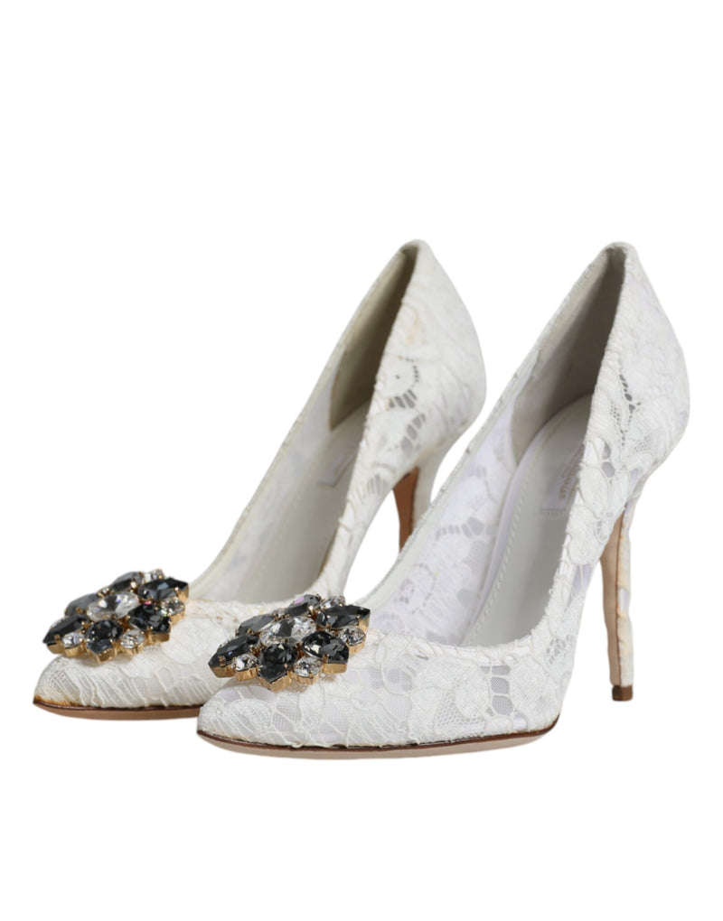 White Taormina Lace Crystal Heel Pumps Shoes Dolce & Gabbana