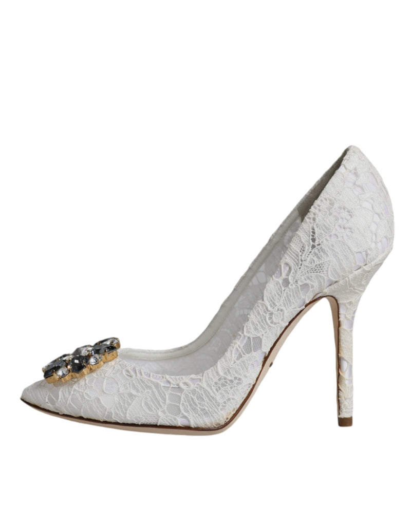 White Taormina Lace Crystal Heel Pumps Shoes Dolce & Gabbana