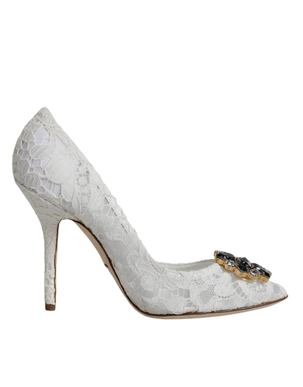 White Taormina Lace Crystal Heel Pumps Shoes Dolce & Gabbana