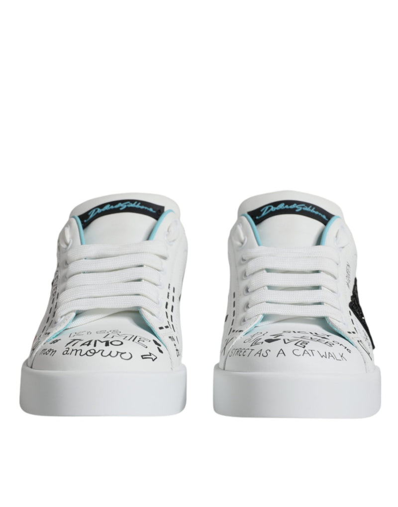 White Portofino Leather Low Top Sneaker Shoes Dolce & Gabbana