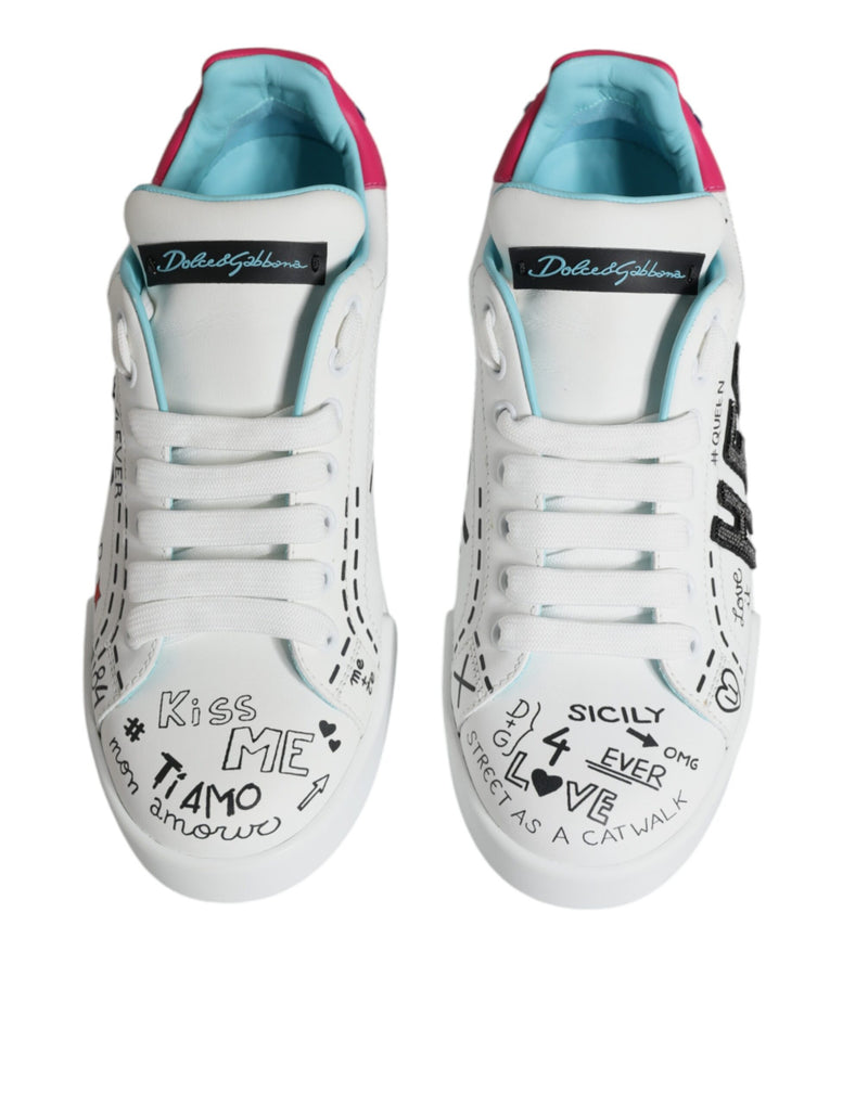 White Portofino Leather Low Top Sneaker Shoes Dolce & Gabbana