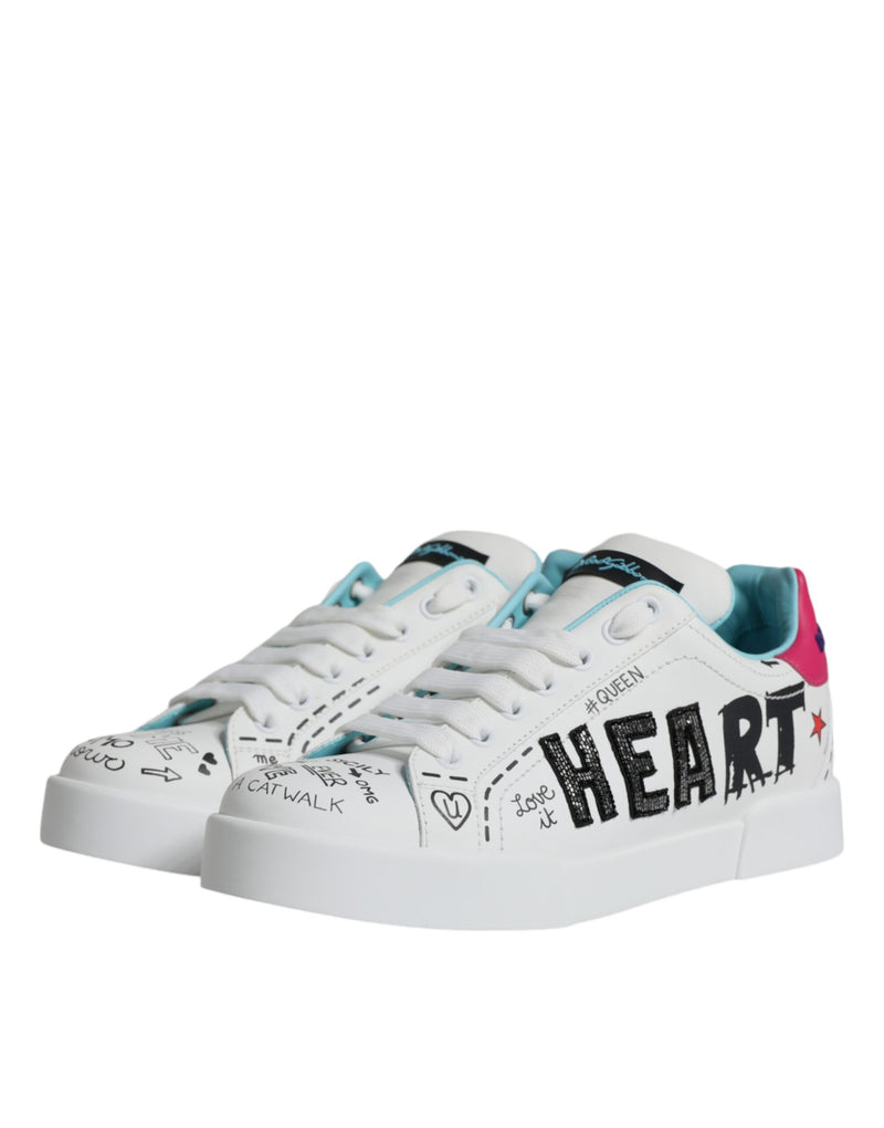 White Portofino Leather Low Top Sneaker Shoes Dolce & Gabbana