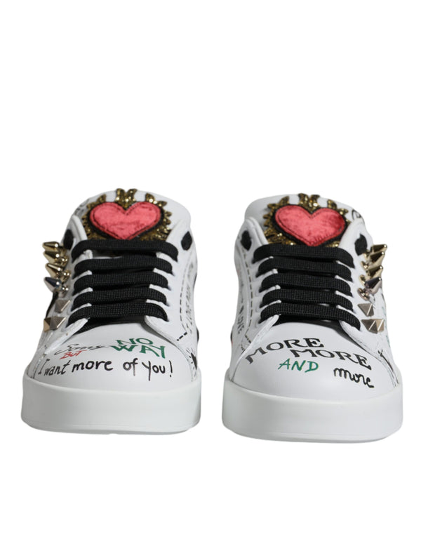 White Heart Studded Low Top Sneakers Shoes Dolce & Gabbana