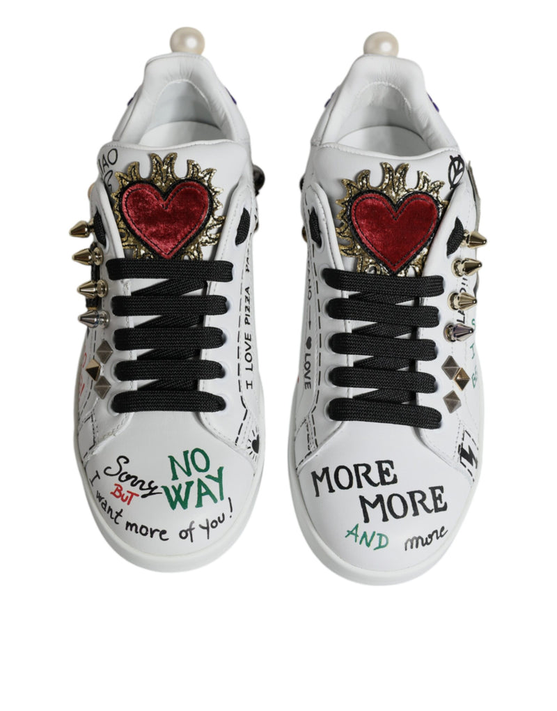 White Heart Studded Low Top Sneakers Shoes Dolce & Gabbana