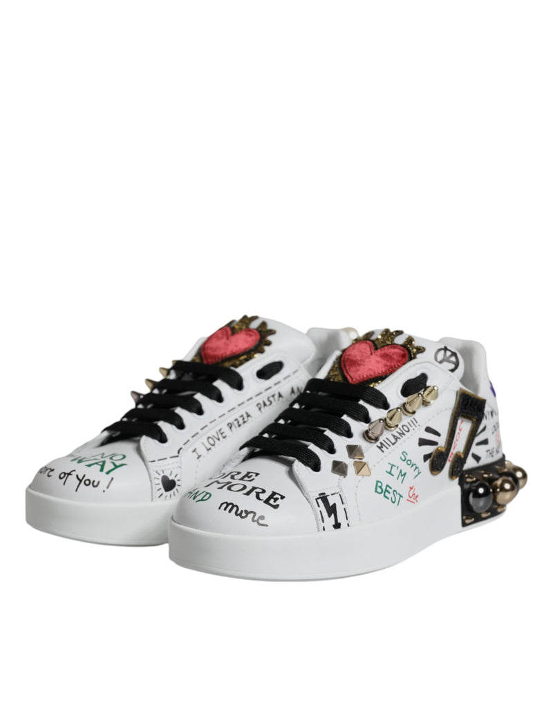 White Heart Studded Low Top Sneakers Shoes Dolce & Gabbana