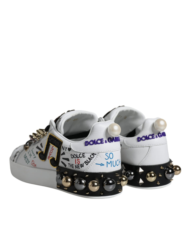 White Heart Studded Low Top Sneakers Shoes Dolce & Gabbana