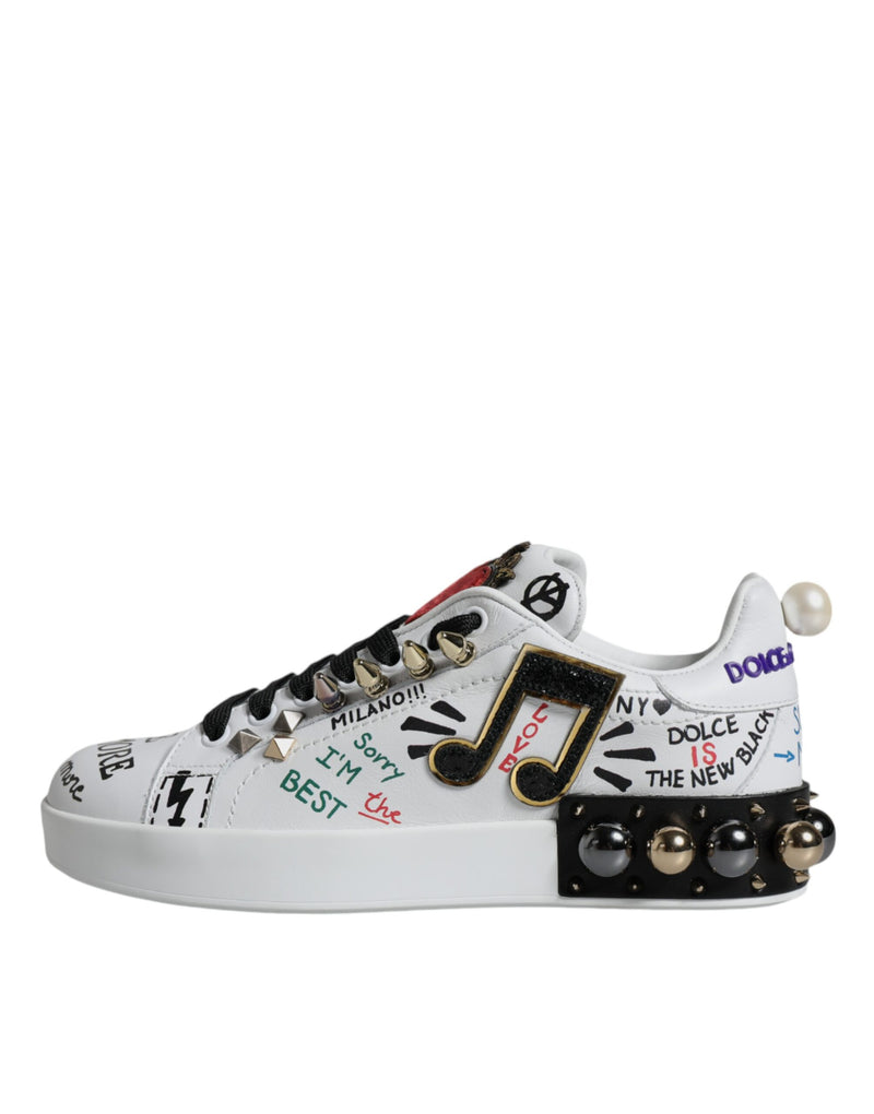 White Heart Studded Low Top Sneakers Shoes Dolce & Gabbana