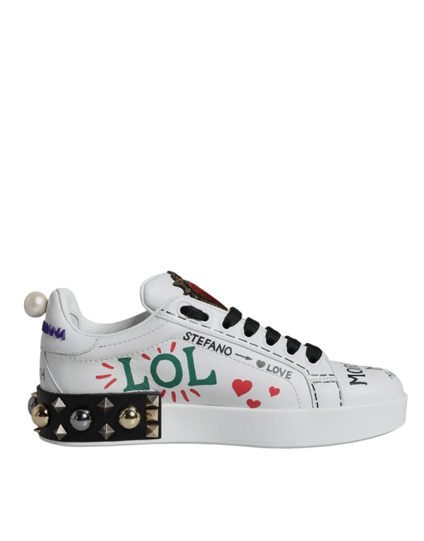 White Heart Studded Low Top Sneakers Shoes Dolce & Gabbana