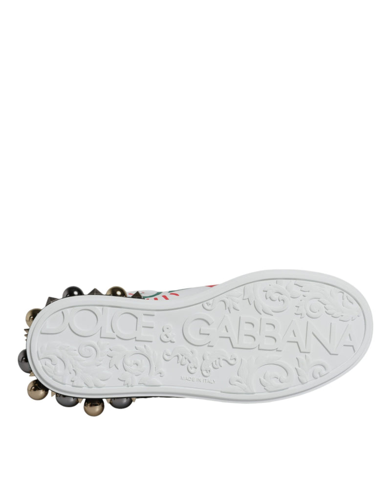 White Heart Studded Low Top Sneakers Shoes Dolce & Gabbana