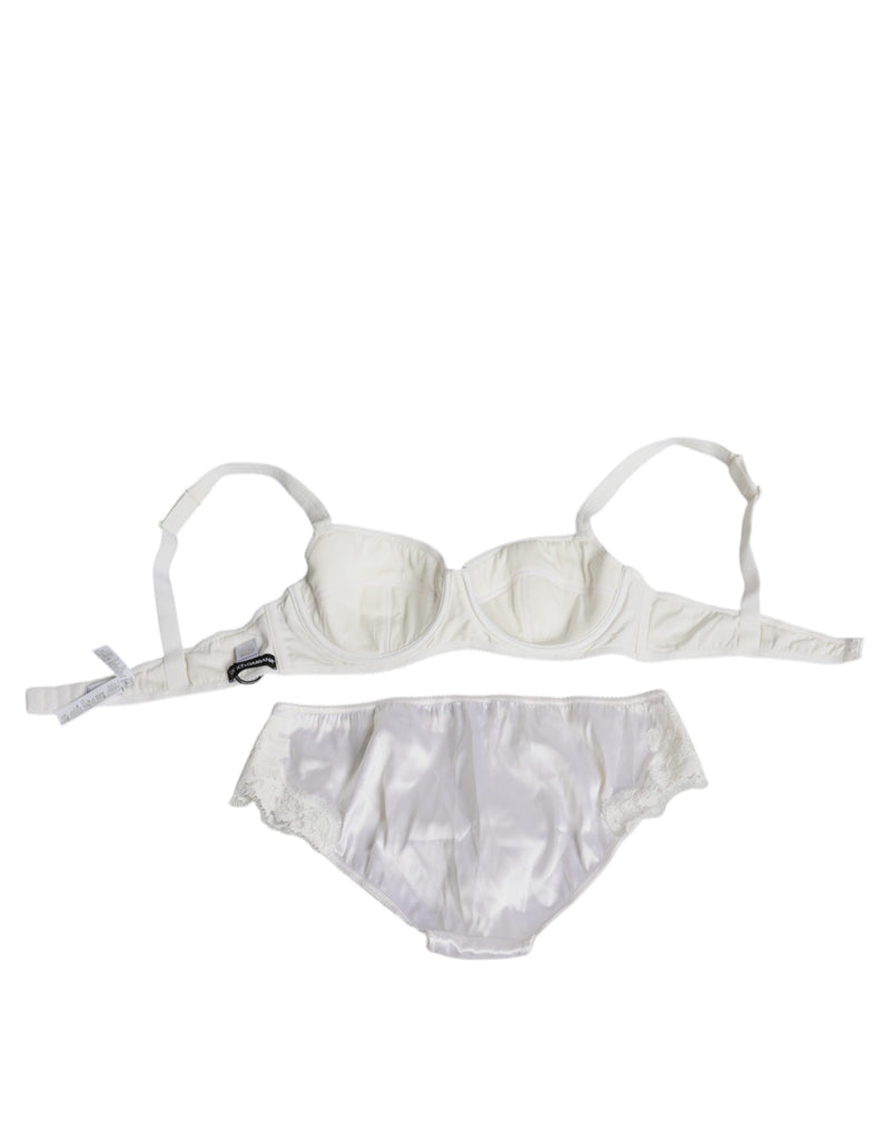 White Silk Stretch Panty Balconette Bra Underwear Dolce & Gabbana