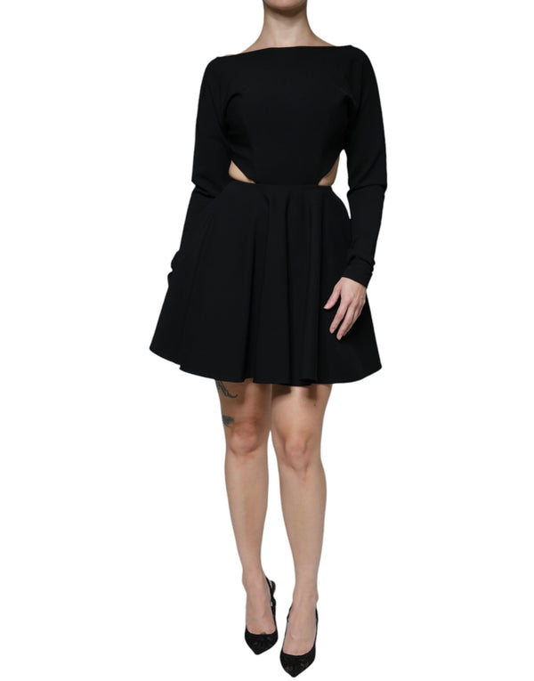 Black Viscose Cut Out A-line Long Sleeves Mini Dress Dolce & Gabbana