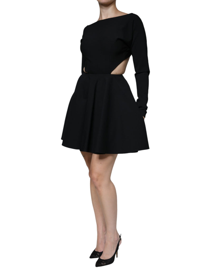 Black Viscose Cut Out A-line Long Sleeves Mini Dress Dolce & Gabbana